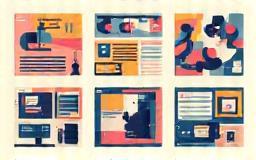 Illustration representing graphic design work - various design elements like icons and typography